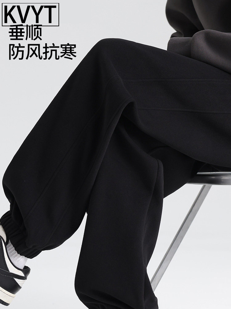 潮牌男士高端卫裤2025年秋冬季新款加绒裤子男款宽松束脚加厚长裤