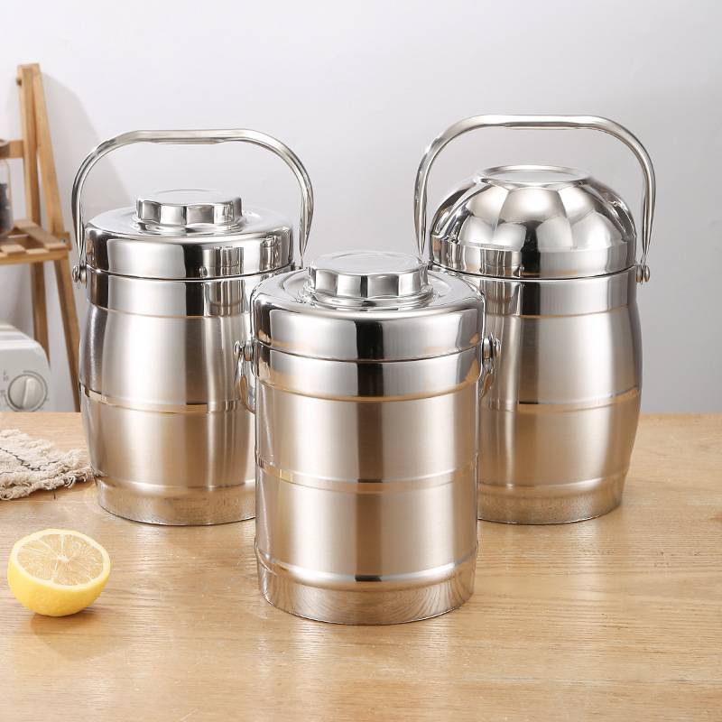 直形鼓型带碗盖提锅不锈钢真空保温饭盒大容量便携学生多层便当盒