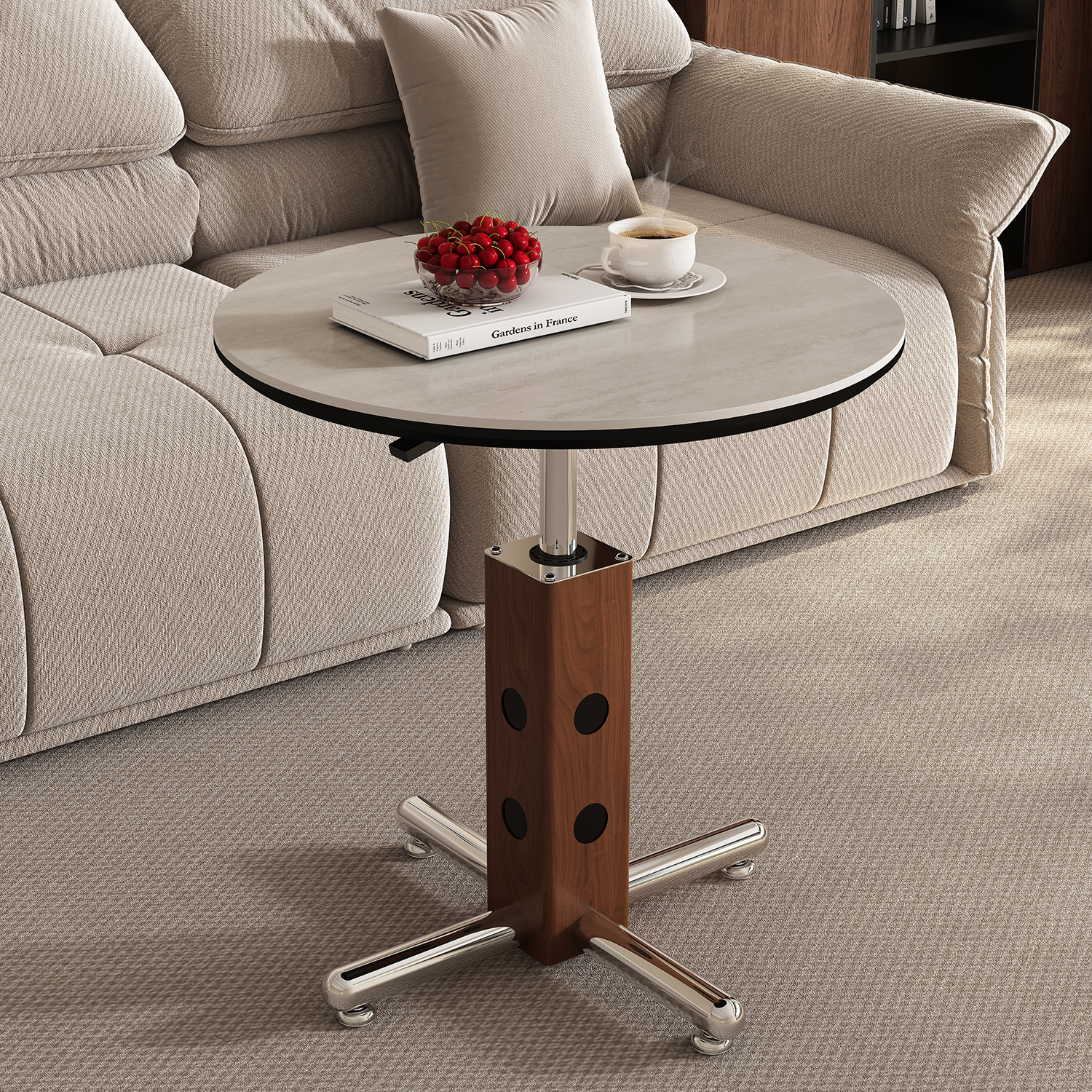 中古风可移动岩板角几沙发边几客厅小圆桌2025新款创意升降小茶几