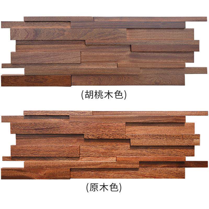 老船木黑胡桃木色竖条木线条实木马赛克电视背景墙砖招牌前台酒店