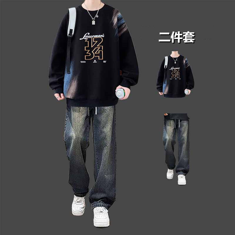 专柜正品男生美式圆领卫衣套装