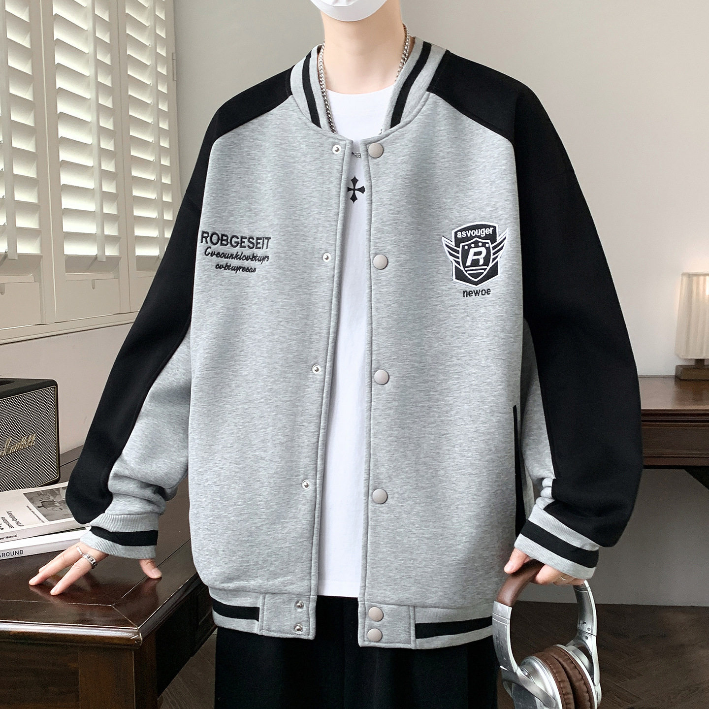 品牌专柜秋冬休闲拼接棒球服夹克