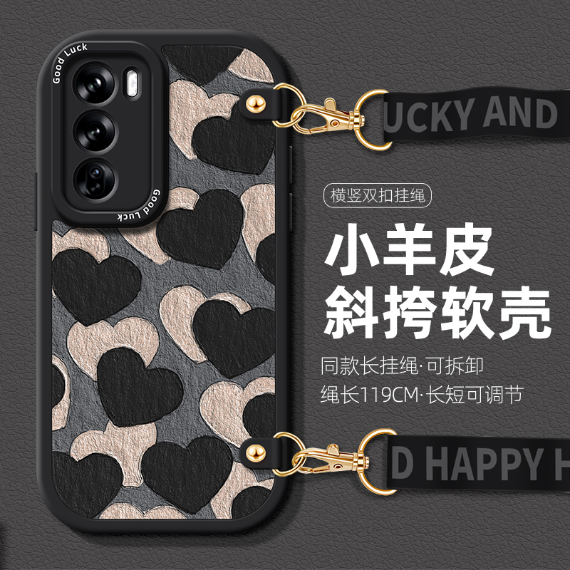 适用OPPOFindX7手机壳Reno12女款11挂绳10保护套9硅胶reno7简约爱心8全包6斜挎挂脖4防摔5pro新款软外壳ins风