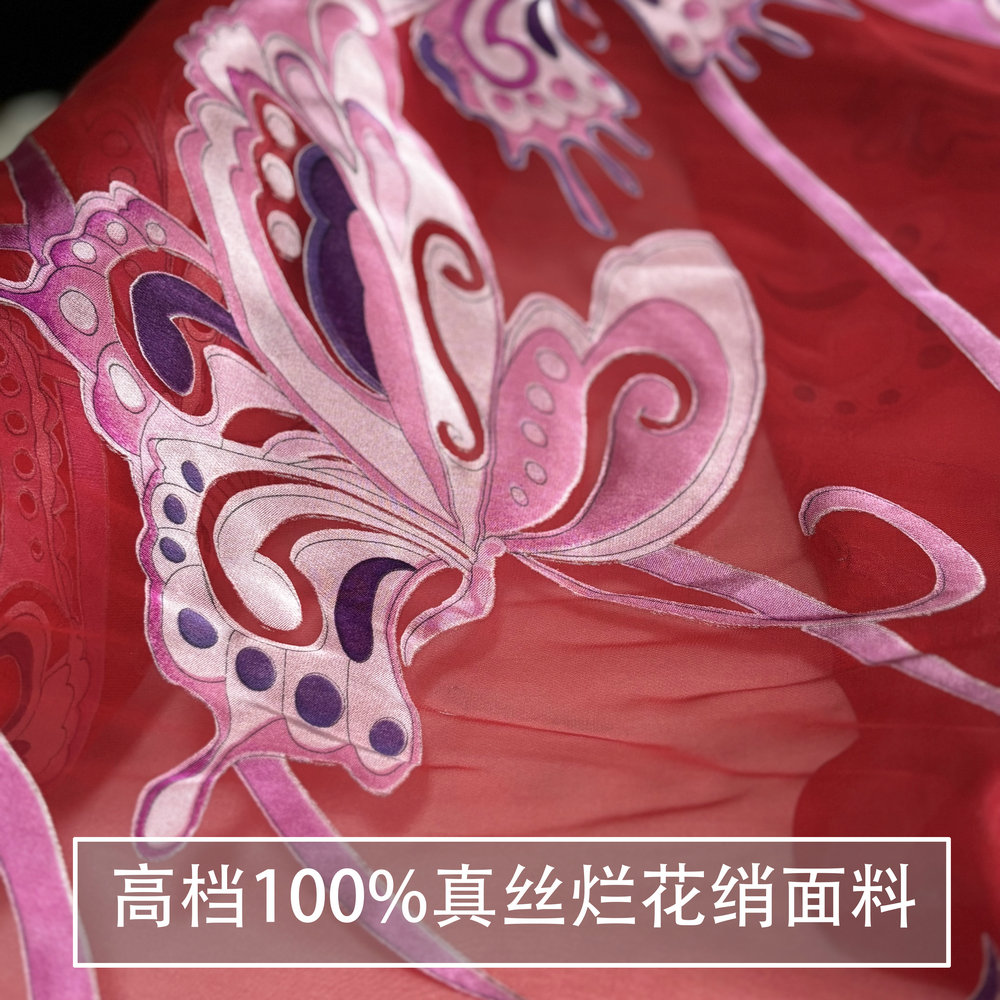 红色纯色新款花嫁桑蚕丝绸真丝烂花绡面料手工diy布料连衣裙丝巾