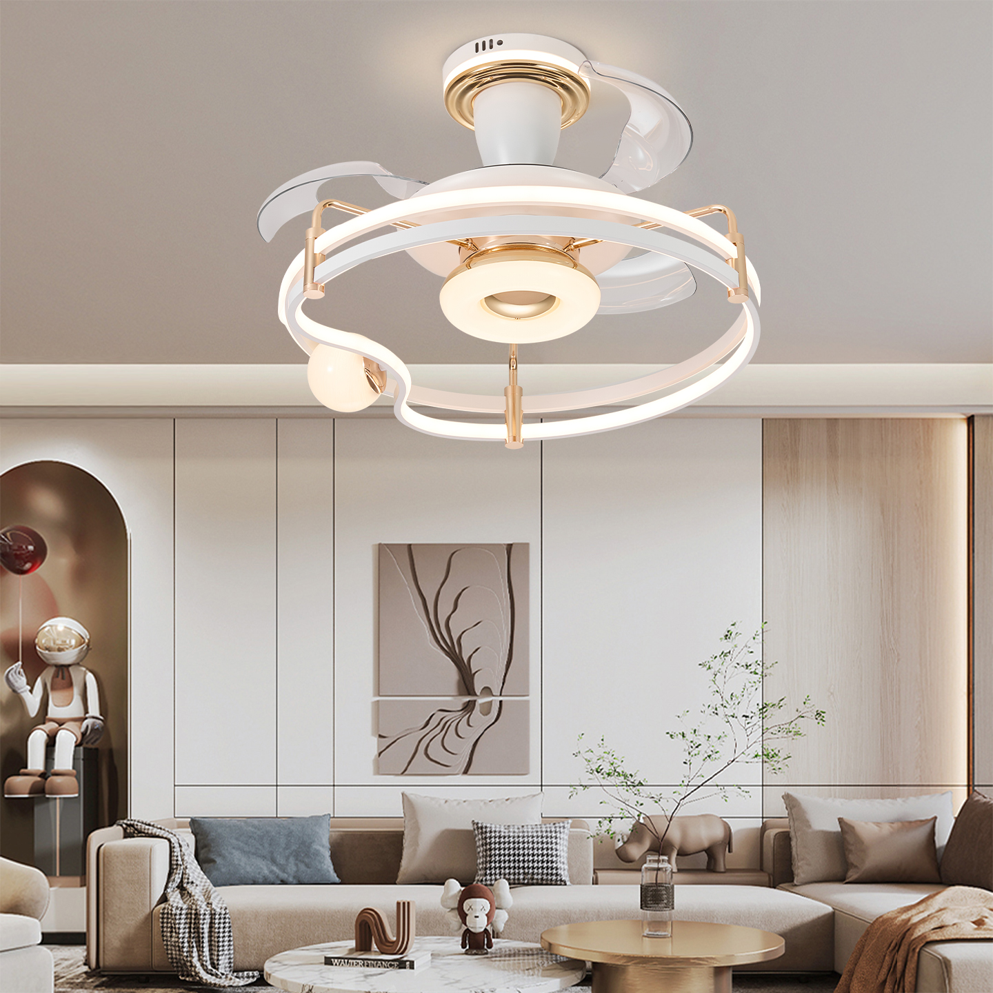 北欧高档静音超亮遥控语音风扇灯