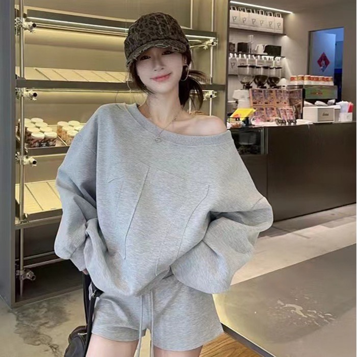 美式慵懒风灰色休闲运动套装女