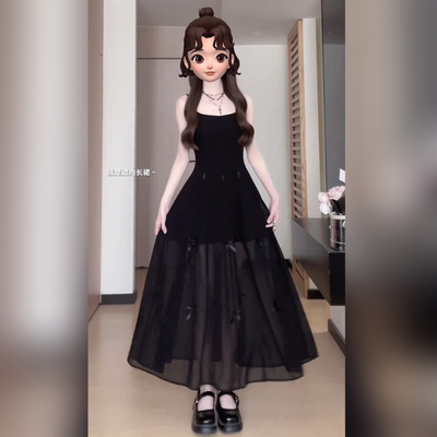 松本赫本风黑色连衣裙夏季丧丧