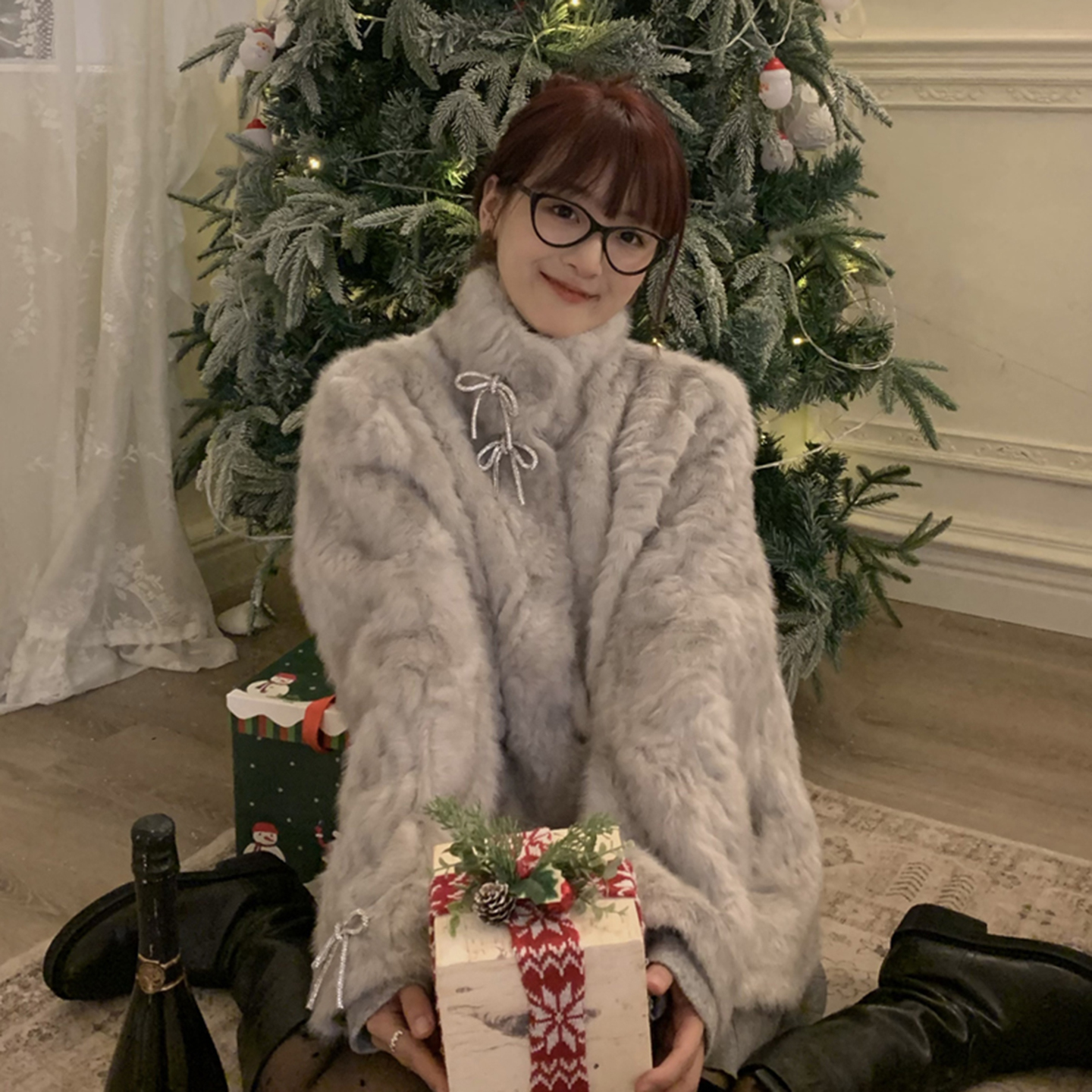 月影少女立领染尖皮草外套女秋冬