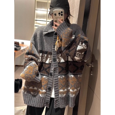 慵懒风高领毛绒绒毛衣开衫外套女秋冬季宽松加厚中长款针织衫上衣