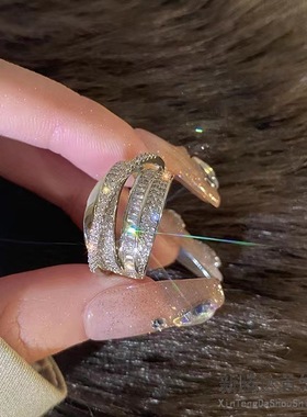 2025新款璀璨流星锆石个性银色潮流女戒开口可调节时尚潮流饰品