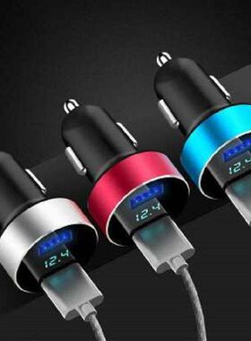 3.1A快充车载充电器双usb带数字显示汽车点烟孔充电器带氛围灯