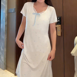 2025夏季 休闲甜美减龄带胸垫家居服女 韩系薄款 舒适莫代尔睡裙短袖