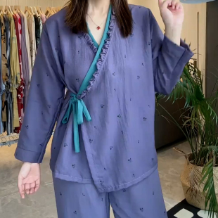 双纱棉舒适休闲系带睡衣套装 可外穿简约韩系柔软家居服 2025年新款