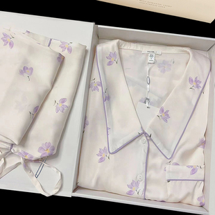 红书一暮里定制睡衣女短袖短裤冰丝玉兰花两件套高级感家居服套装