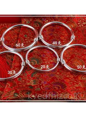 新款纯手工可定制 光999 纯银实伸缩推拉粗细可调节银手镯 心面银