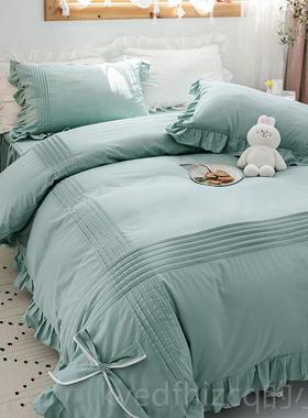 新款in式纯件棉柔软四套白色床裙式床罩100全棉1.s欧8米被套床上