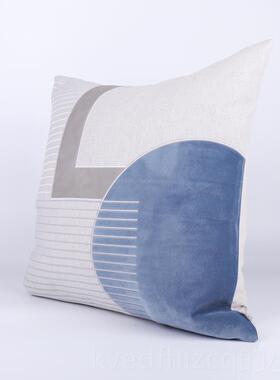 新款IFE灰蓝色贴布刺绣方枕代简约美式样板房间客厅沙抱枕现靠发