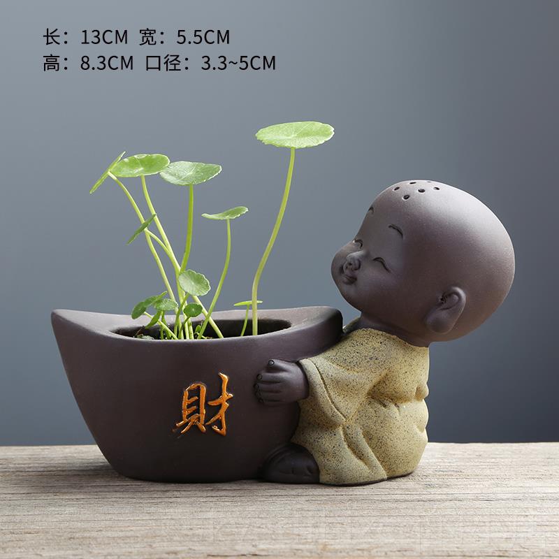 新款创意品招财紫砂小和尚精养茶宠器摆件小可沙弥花水培茶桌茶道