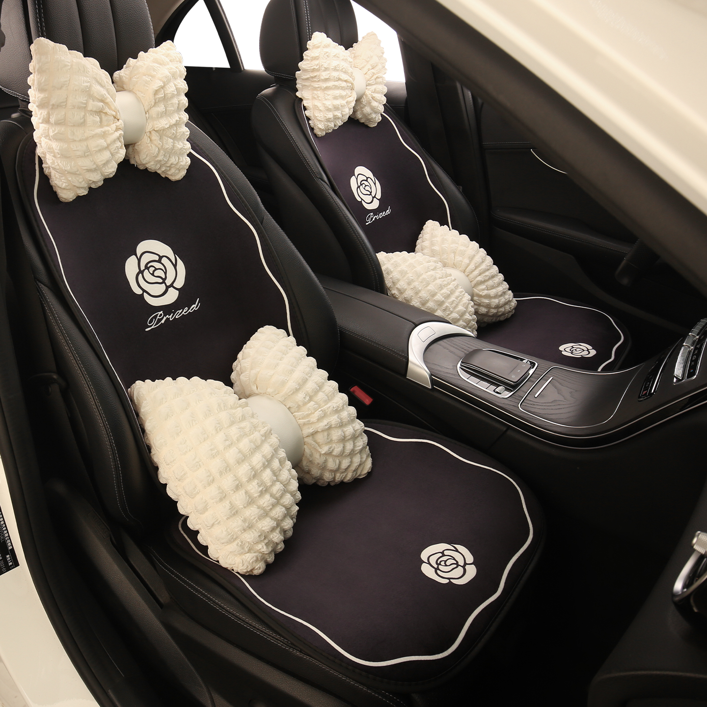 汽车坐垫冬季毛绒保暖女生可爱卡通半包山茶花秋冬短毛座垫新款