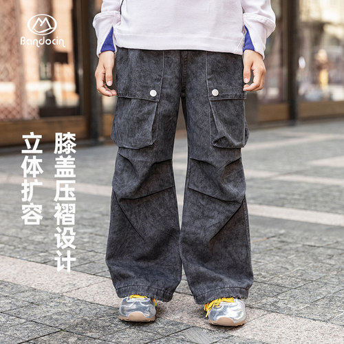 半度闲原创加绒棉质工装裤长裤