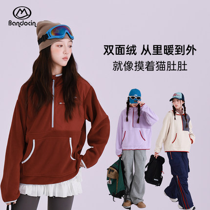 半度闲女大童连帽加绒卫衣洋气秋冬装25新款女孩冬季加厚运动上衣