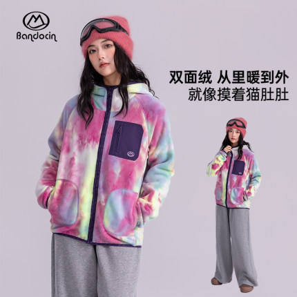 半度闲女大童加绒卫衣连帽运动衣洋气25新款女孩冬季加厚抓绒衣潮