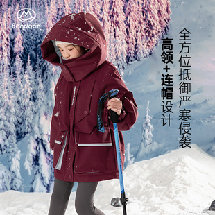 半度闲女童加绒派克服洋气秋冬装中大童儿童冬季加厚外套