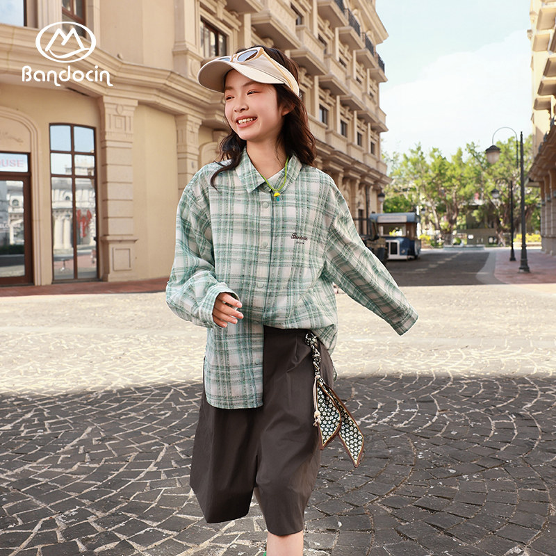 【夏上新3月4日】半度闲女童夏装格子衬衫中大童洋气薄款外套2026