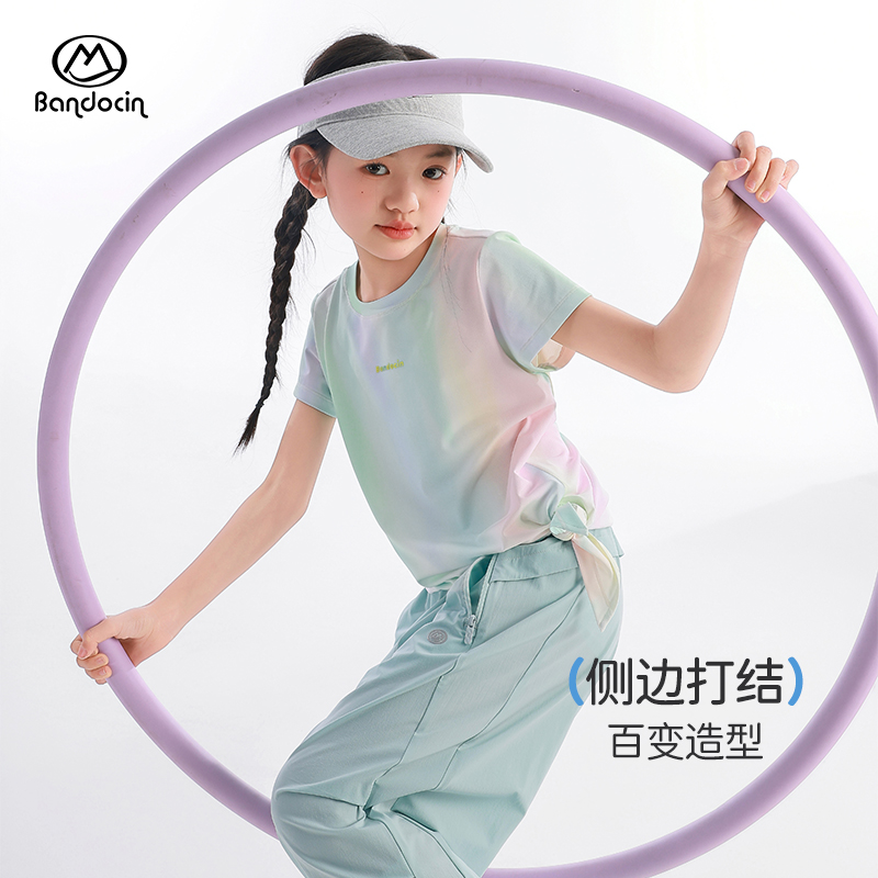 半度闲女童速干衣夏季薄款运动短袖2025新款儿童夏装弹力t恤上衣