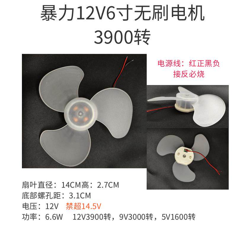 3900转纯铜直流无刷电机5V9V12V2寸4寸6寸8寸USB风扇叶挂脖外罩