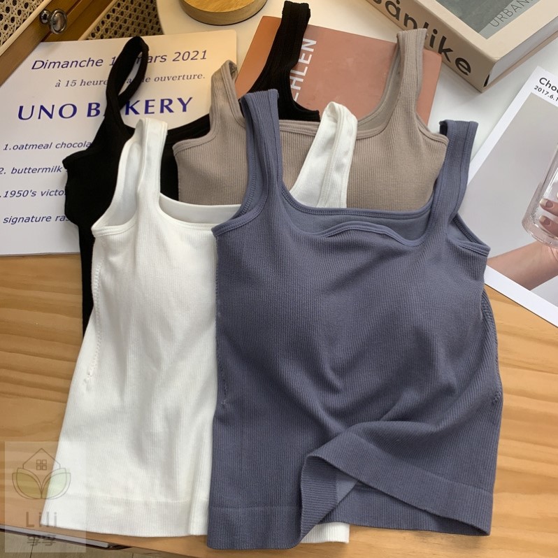 打底背心女内搭2025新款方领宽肩遮副乳黑色吊带带胸垫春夏外穿棉