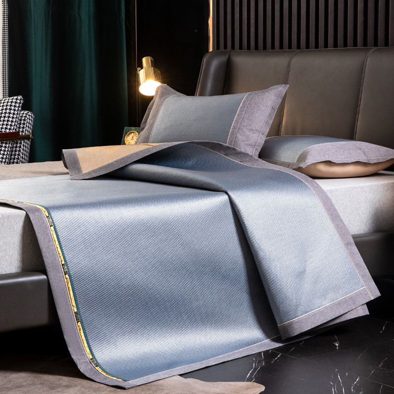 奥若拉 凉席仿冰藤冰丝双面席子三件套