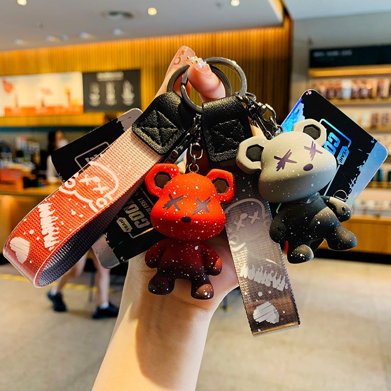 正版卡通潮酷渐变熊钥匙扣公仔变色龙熊包包汽车钥匙扣链配饰挂件