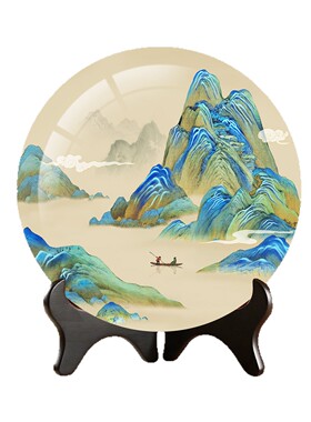 千里江山图装饰品办公室桌面书架摆件新中式工艺品山水画摆盘礼品