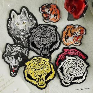 电脑动物布贴电脑服装辅料老草莓鞋帽贴补丁贴箱配饰绣花全绣虎狼