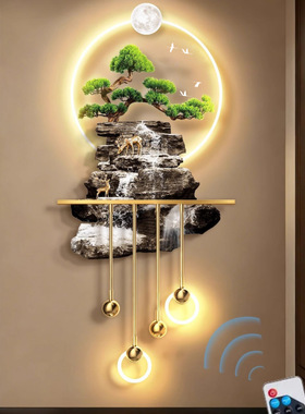 流水生财玄关装饰画2026新款客厅进门正对墙壁画走廊过道带灯挂画