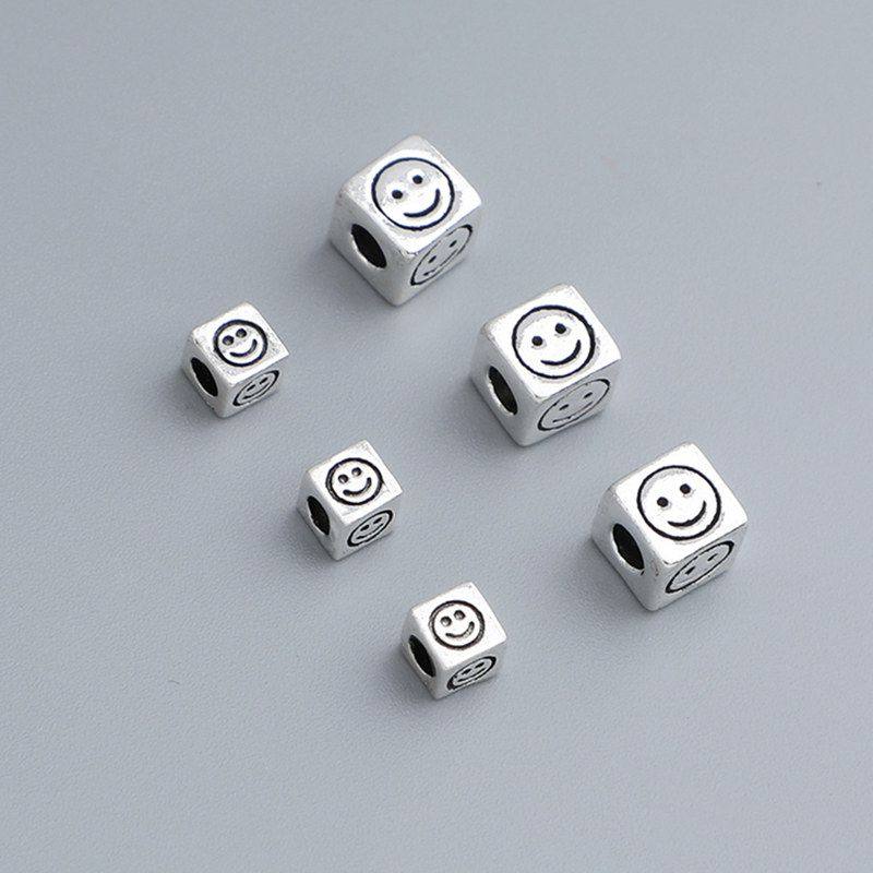 隔珠DIY手工纯银手链s925项链配件串珠泰银精工笑脸散珠饰品方块,饰品/流行首饰/时尚饰品新,其他DIY饰品配件,淘宝优惠券,粉丝福利购,淘宝优惠卷