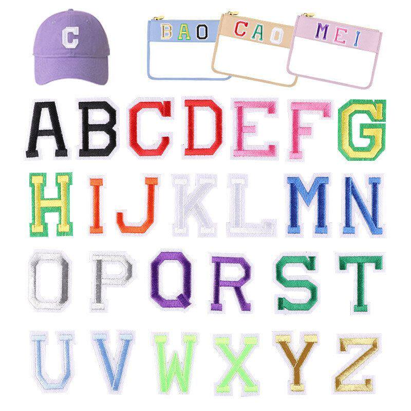 标绣花布贴编号电脑刺绣校服彩色英文字母绣花背胶黑白补丁拼音标