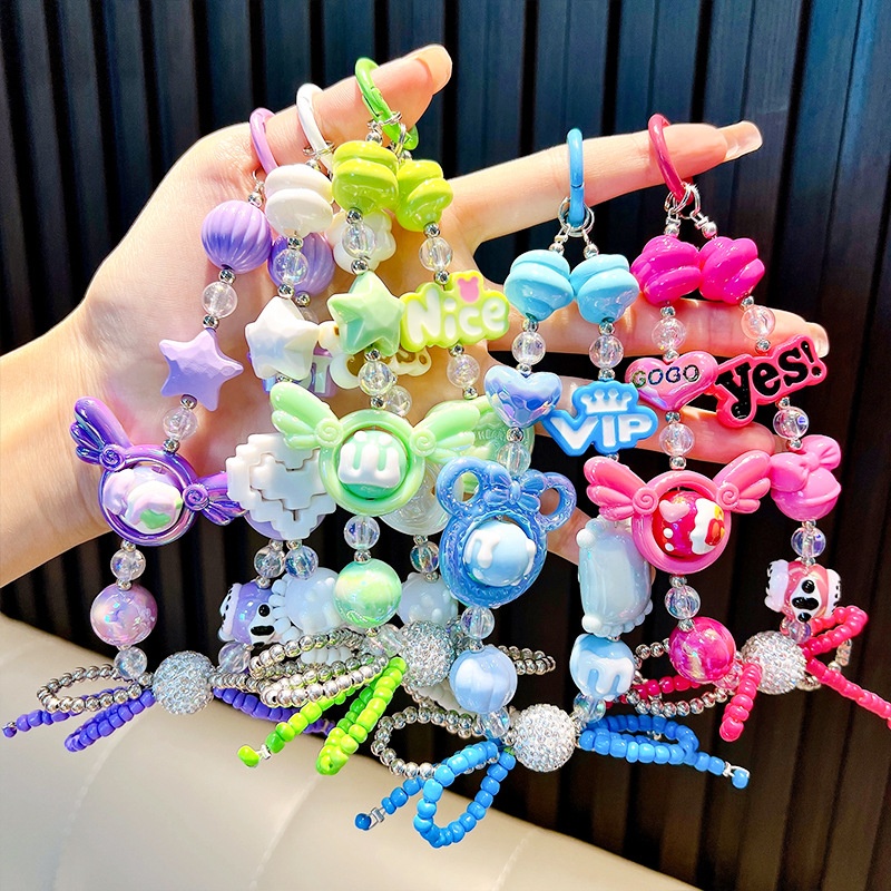 串珠天使翅膀手机链钥匙扣可爱包包挂件汽车钥匙链爪机小礼品批发