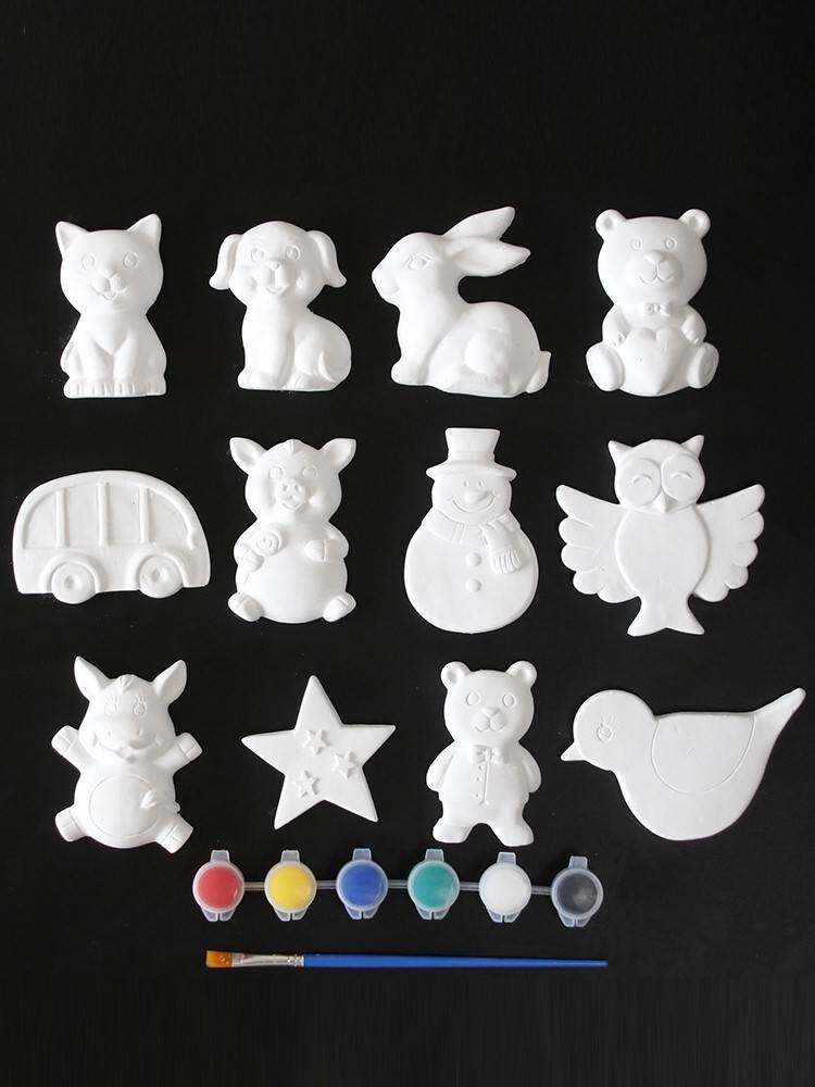 儿童涂色石膏娃娃彩绘涂鸦幼儿园手工diy陶瓷动物雕塑上色画玩具