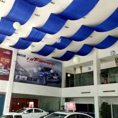 25cm超宽绸缎丝带波浪旗 汽车4s店展厅布置布幔商场吊顶装饰彩带