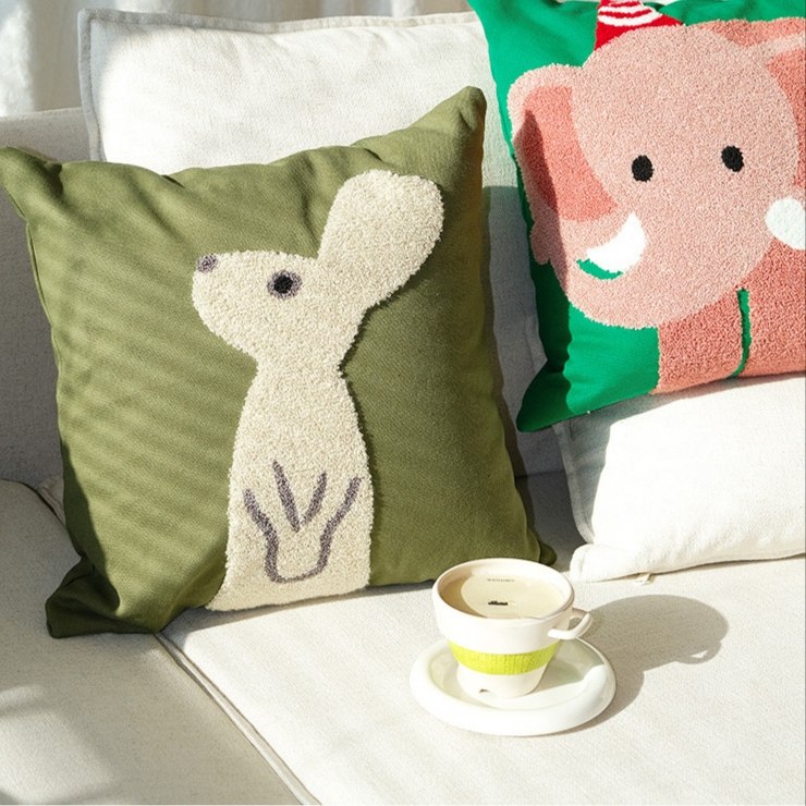 可爱卡通纯棉帆布动物刺绣抱枕套客厅沙发靠背样板间腰枕床头靠垫,居家布艺,抱枕被,淘宝优惠券,粉丝福利购,淘宝优惠卷