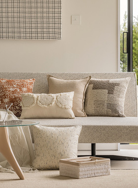 北欧现代简约诧寂风轻奢高级感咖灰色肌理靠垫样板房客厅沙发民宿