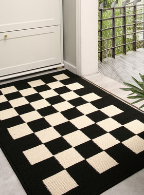 北欧现代复古玄关棋盘格地垫家用进门入户毯除尘耐磨耐脏门店地毯