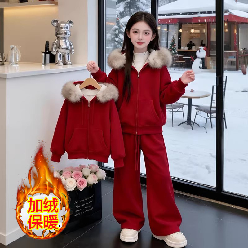 冬季加绒女童时尚外套儿童网红拼色连帽运动服时髦百搭休闲两件套,童装/婴儿装/亲子装,套装,淘宝优惠券,粉丝福利购,淘宝优惠卷
