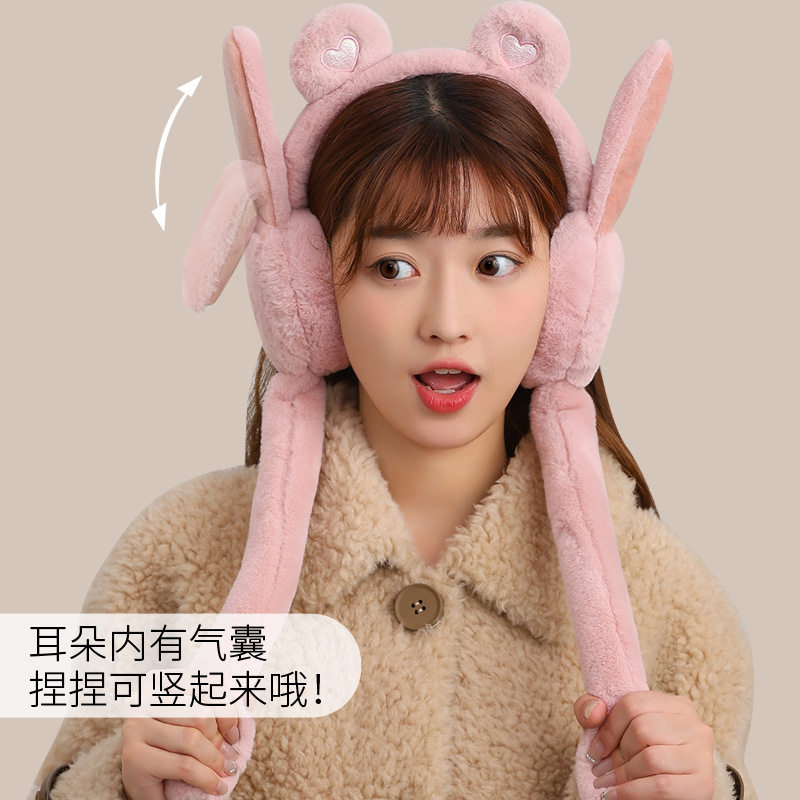 韩版气囊会动兔子耳朵可爱少女头套秋冬保暖耳罩耳捂毛绒耳套发箍