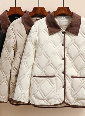 撞色翻领秋冬季轻薄保暖棉衣韩版时尚麻花设计棉服#2566