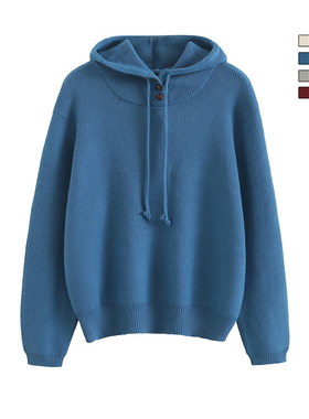 BAOSTUDIO韩范简约ins两粒扣连帽加厚毛衣女冬季宽松慵懒连帽毛衣