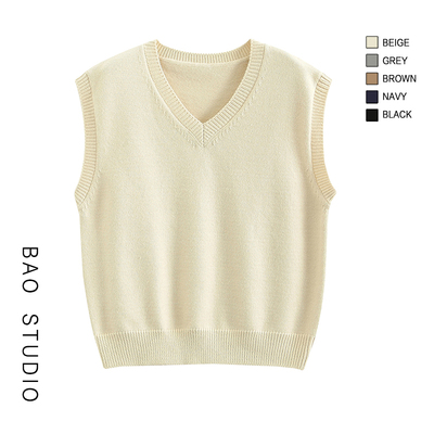 羊毛V领套头纯色马甲背心