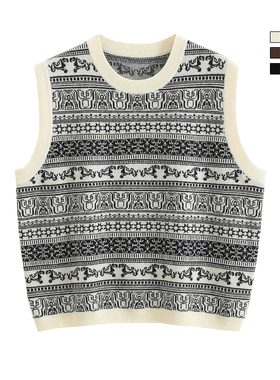 BAO STUDIO民族风几何纹理叠穿针织背心2025秋冬季宽松内搭马甲女